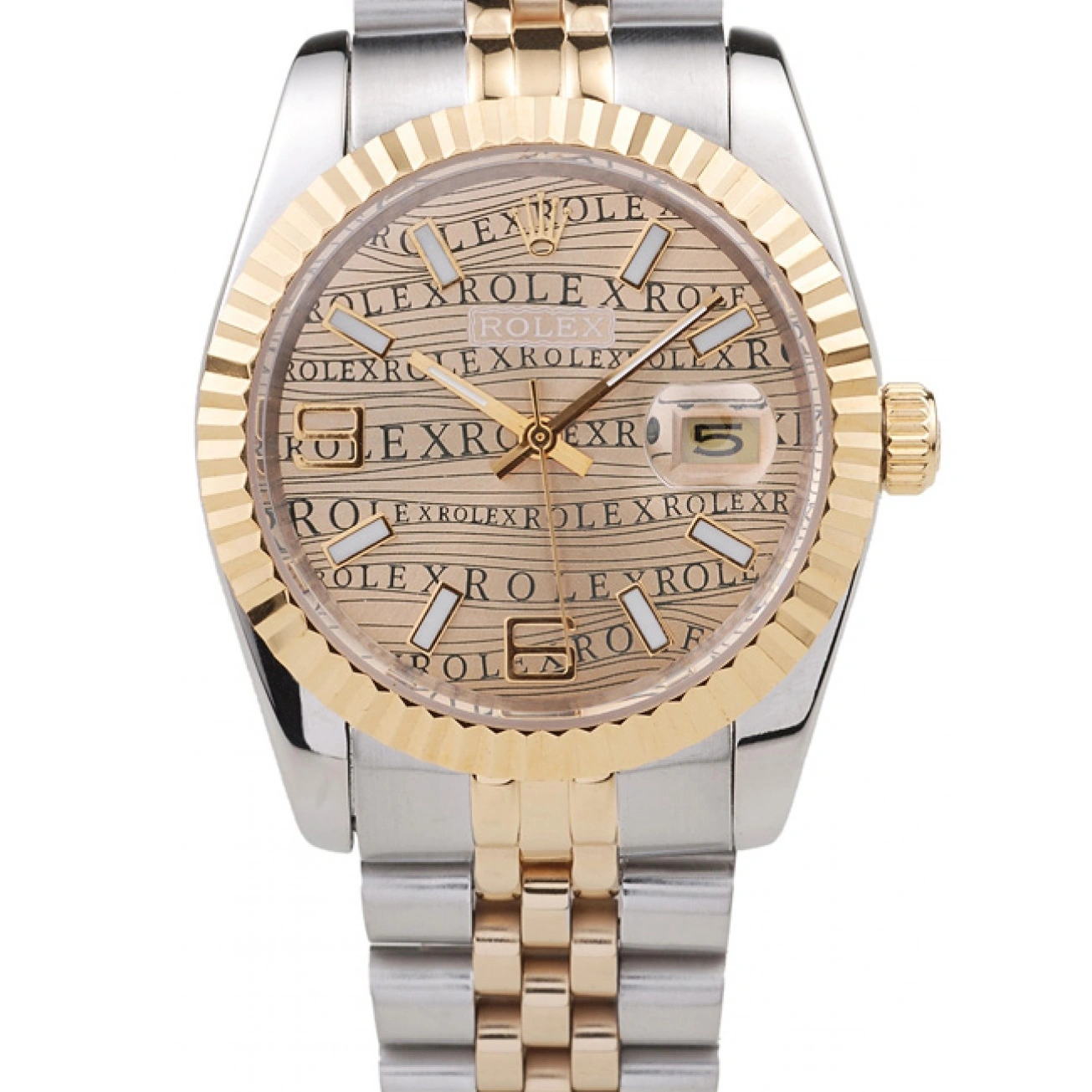 Dial DateJust Rolex Stainless PlatedGold 18k Tone Steel Gold Two 1028